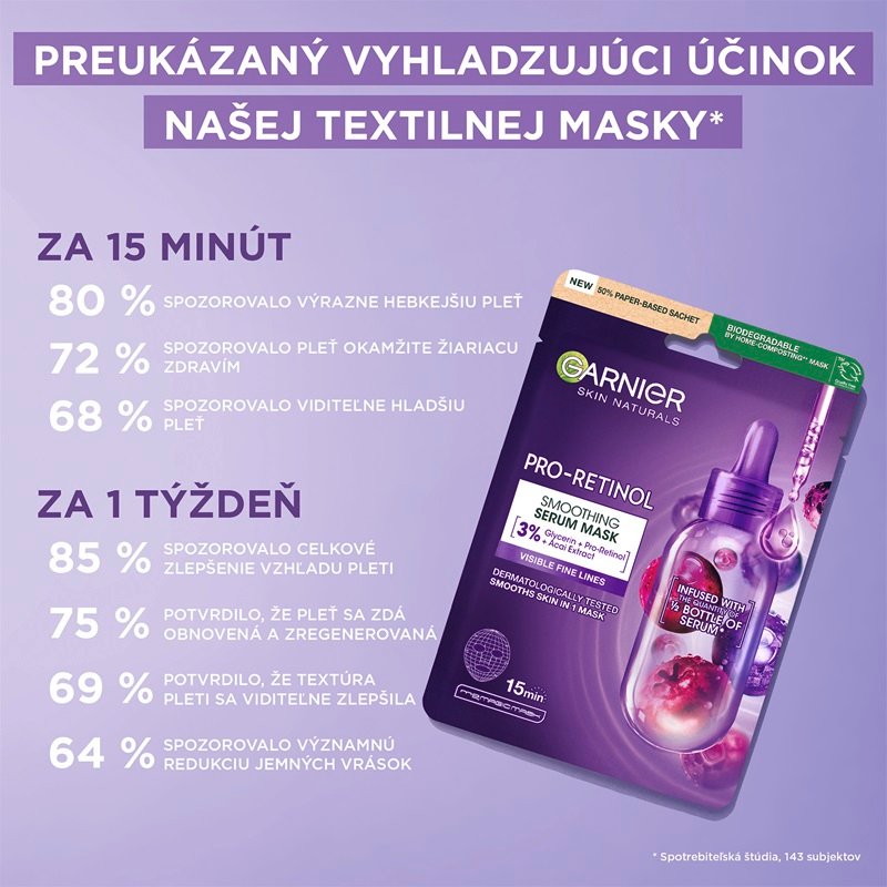 Garnier Skin Naturals Pro-retinol vyhladzujúca textilná maska so sérom - 4
